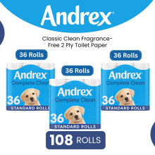 Andrex Toilet Rolls x108 Classic Clean Fragrance-Free 2 Ply Toilet Paper