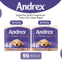 Andrex Toilet Rolls x96 Supreme Quilts Fragrance-Free 3 Ply Toilet Paper