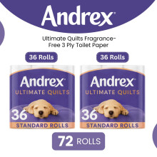 Andrex Toilet Rolls x72 Ultimate Quilts Fragrance-Free 3 Ply Toilet Paper
