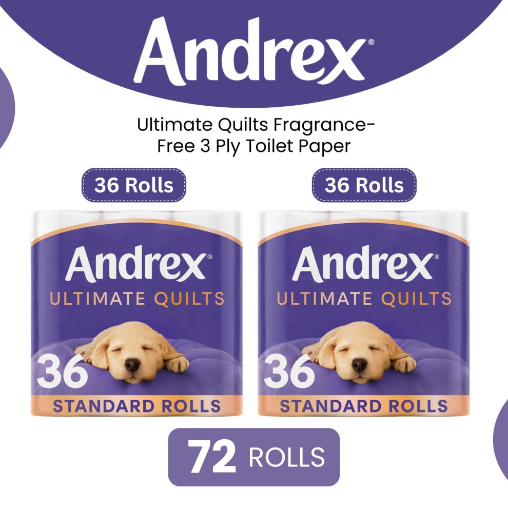 Andrex Toilet Rolls X72 Ultimate Quilts Fragrance-Free 3 Ply Toilet Paper - White, White - Image 2