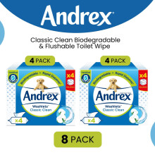 Andrex Classic Clean Washlets Flushable Moist Toilet Wipes, 8 Pack