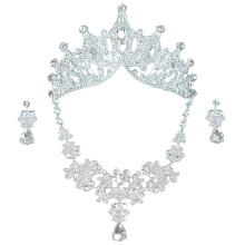 1Set Zilveren Bruiloft Sieraad Set Met Tiara, Ketting En Oorbellen