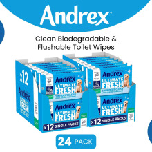 Andrex Washlets Confident Clean Biodegradable & Flushable Toilet Wipes, 24 Pack