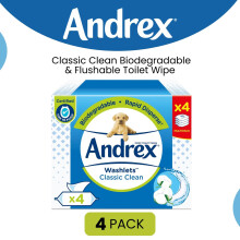 Andrex Washlets Classic Clean Biodegradable & Flushable Toilet Wipes. 4 Pack
