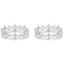 2X Koninklijke Koningskroon voor Mannen - Metalen Prinsenkronen en Tiara's, Volledige Ronde Verjaardagsfeesthoeden, Middeleeuwse Accessoires (Zilver)