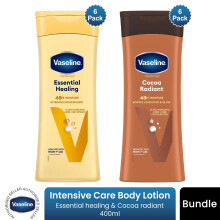 Vaseline Intensive Care Body Lotion Essential Healing & Cocoa Radiant 400ml, 6 Pack Each