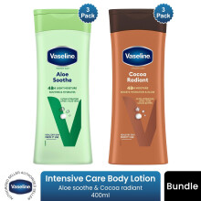 Vaseline Intensive Care Body Lotion Aloe Soothe & Cocoa Radiant 400ml, 3 Pack Each