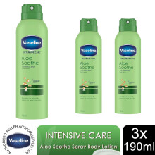 Vaseline Intensive Care Spray Body Moisturiser Aloe Soothe 190ml, 3 Pack