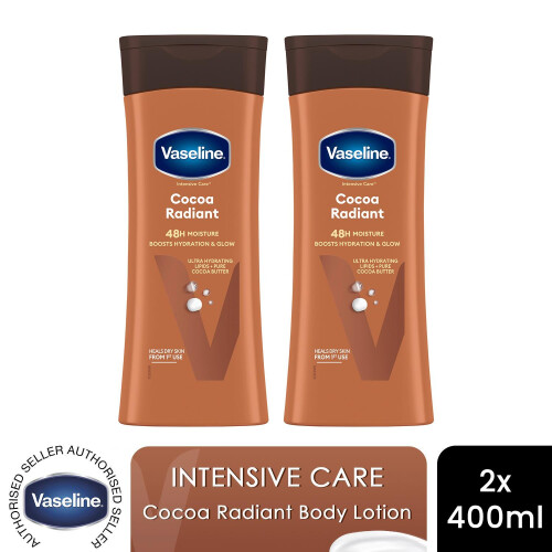 Vaseline Vaseline Body Lotion Intensive Care Cocoa Radiant Deep Moisturizer 400ml, 2 Pack
