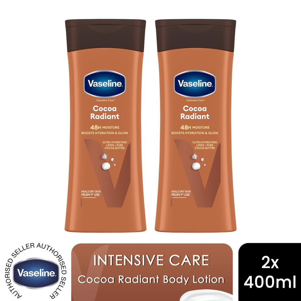 Vaseline Body Lotion Intensive Care Cocoa Radiant Deep Moisturizer 400Ml, 2 Pack