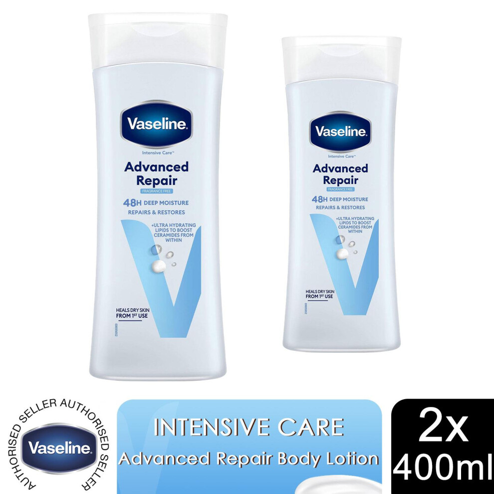 Vaseline Advanced Repair Fragrance Free Body Lotion 400Ml, 2 Pack