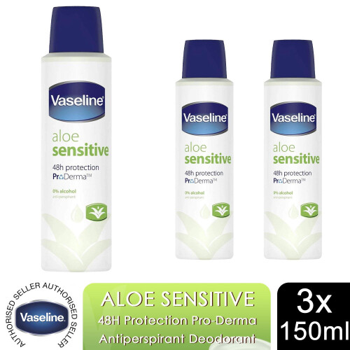 Vaseline Vaseline ProDerma Aloe Sensitive Antiperspirant Deodorant Spray 150ml, 3 Pack