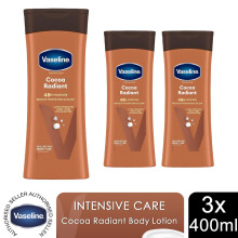 Vaseline Body Lotion Cocoa Radiant Intensive Care Dry Skin 400ml, 3 Pack