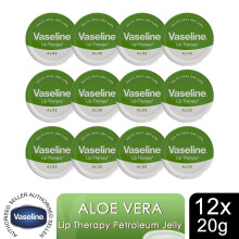Vaseline Lip Therapy Petroleum Jelly, Aloe Vera 20gm Hydrating Lip Balm 12 Pack