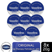 Vaseline Lip Therapy Petroleum Jelly, Original 20gm Hydrating Lip Balm, 8 Pack