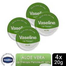 Vaseline Lip Therapy Petroleum Jelly, Aloe Vera 20gm Hydrating Lip Balm, 4 Pack