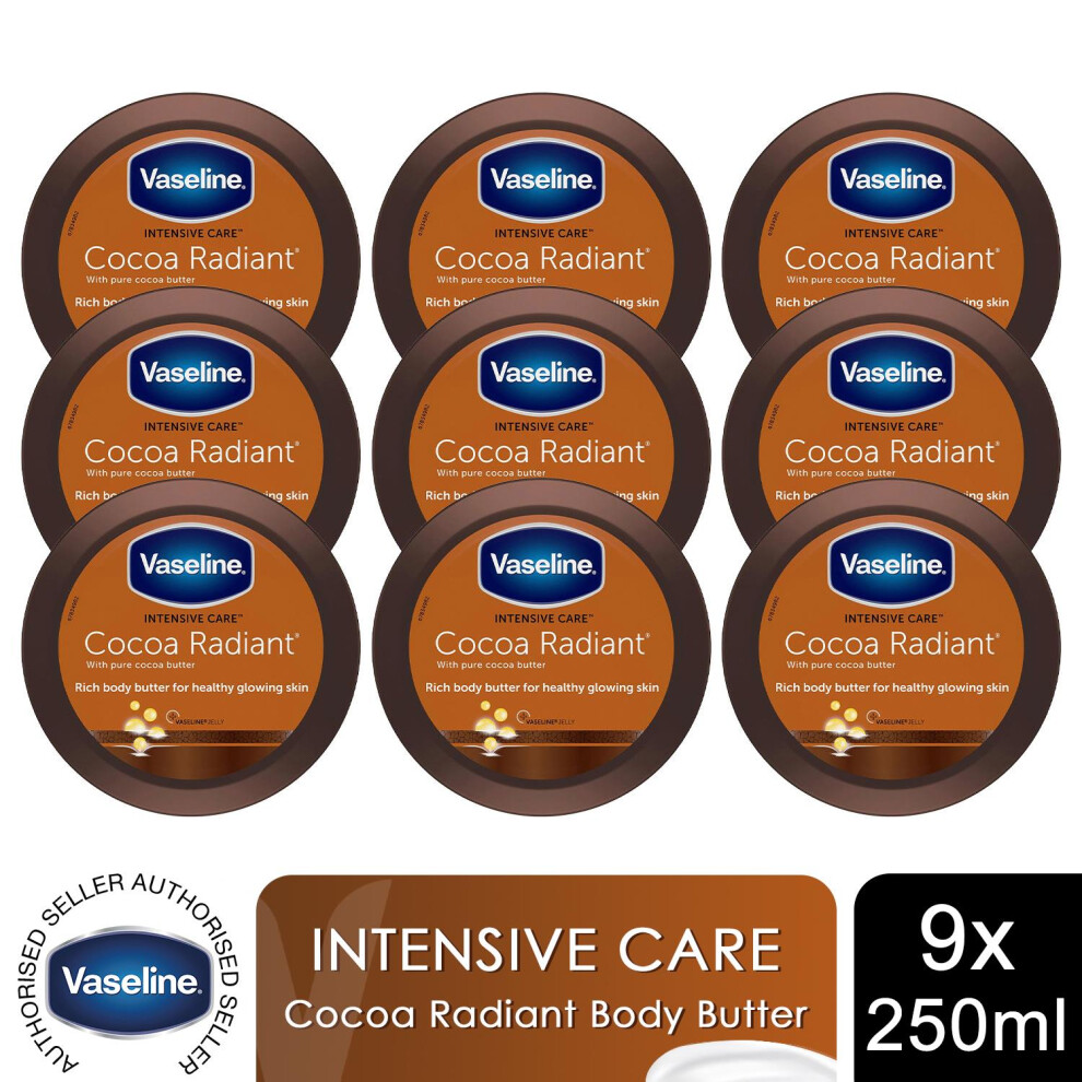 Vaseline Cocoa Radiant Moisture Rich Body Butter 250Ml Intense Hydration, 9Pk