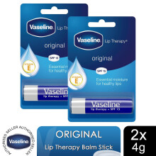 Vaseline Lip Therapy Balm Sticks, Original 4gm Hydrating Lip Care Balm, 2 Pack
