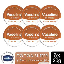 Vaseline Lip Therapy Cocoa Butter 20gm Petroleum Jelly Dry Lip Treatment, 6 Pack