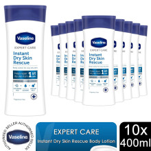 Vaseline Expert Care Body Lotion Instant Dry Skin Rescue Hydrating 400ml, 10 Pk
