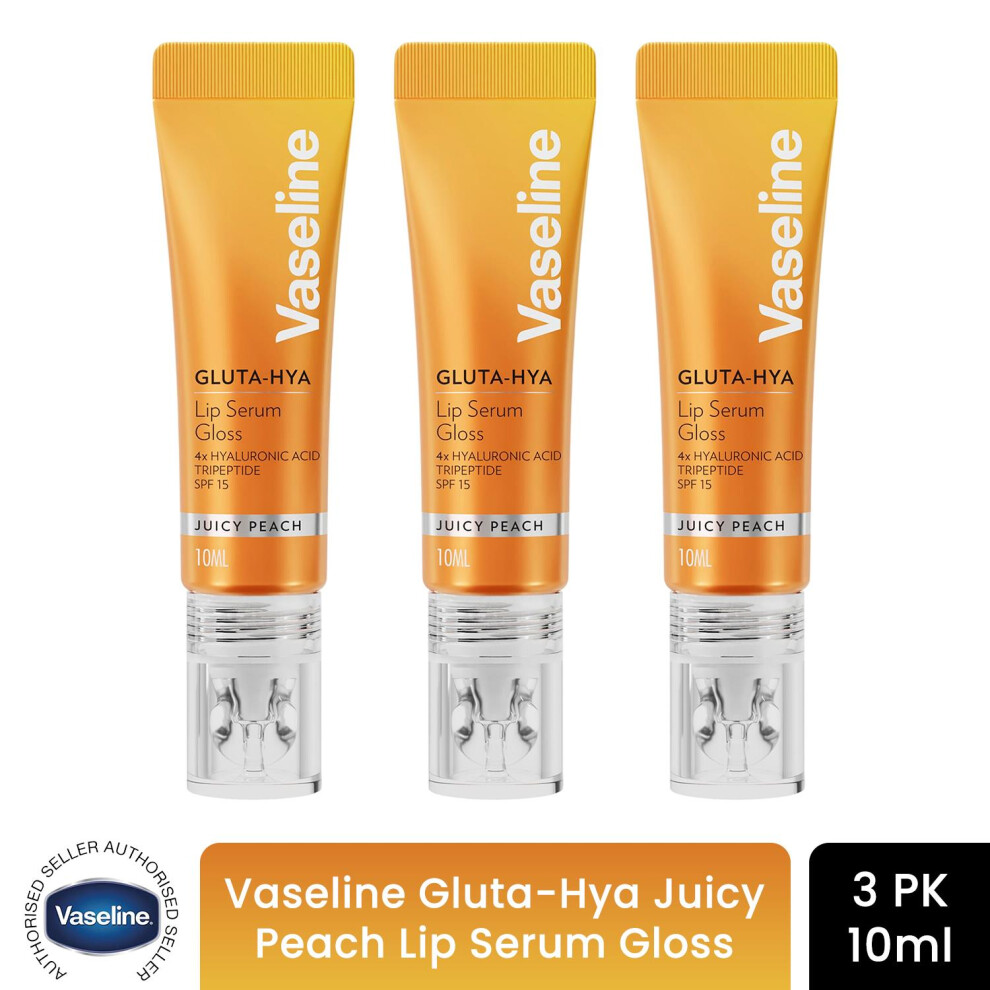 Vaseline Gluta-Hya Lip Serum Gloss Juicy Peach Hydrating Moisture Care 10Ml, 3 Pack