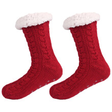 1Paar Sloffensokken Donkerrood Comfortabel En Antislip