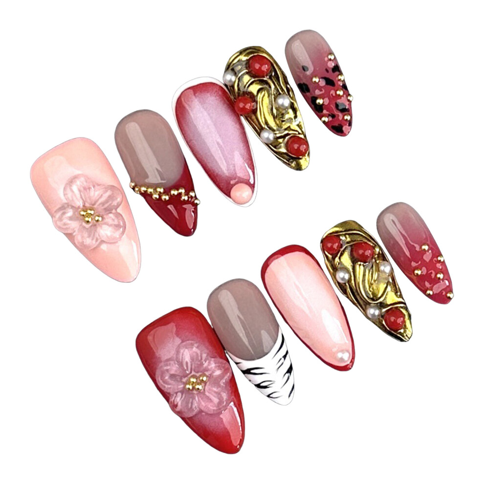 Zhouq-Outdoors (Xs) Gold Bead False Nails - Salon Ready & Unbreakable