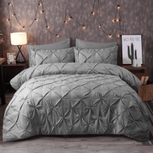 (King, Grey) Luxury Pintuck Duvet Bedding Set with Pillowcases