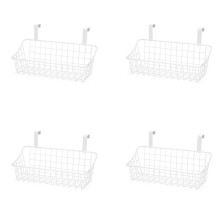 4X Basket with Hook Grid Storage Basket, Hang It Behind A Door or A Railing, Over the Cabinet Door, White
