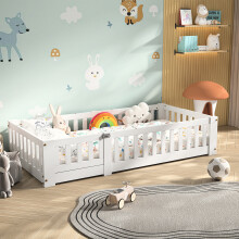 (Single, White) Kids Single Bed Frame, Padded Headboard with Wood Slat Support Base