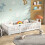 (Single, White) Kids Single Bed Frame, Padded Headboard with Wood Slat Support Base 1
