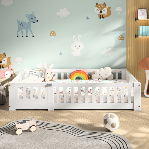 (Single, White) Kids Single Bed Frame, Padded Headboard with Wood Slat Support Base 1
