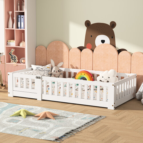 (Single, White) Kids Single Bed Frame, Padded Headboard with Wood Slat Support Base 2
