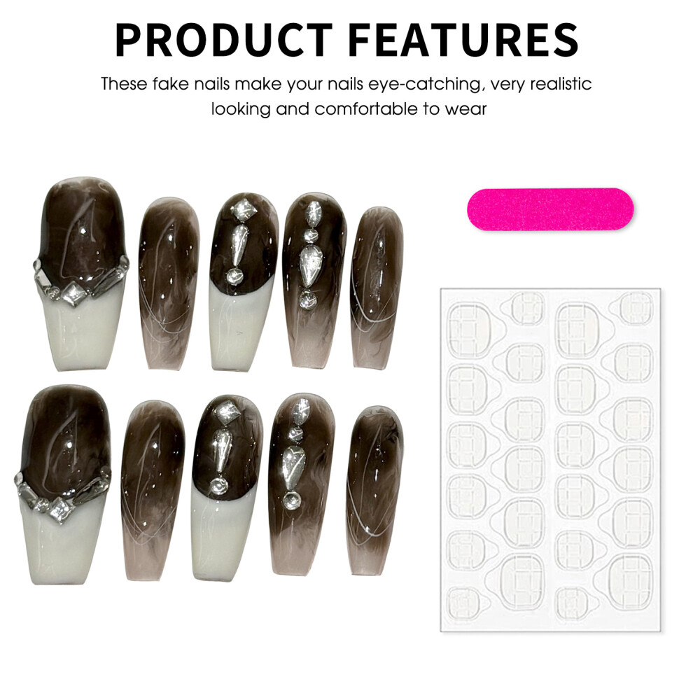 Bright-Home (Xs) Smudging Stick On Nails With White Tip Prevailing Natural Look Press-On Nail Sets For Women Nail Art Decoration