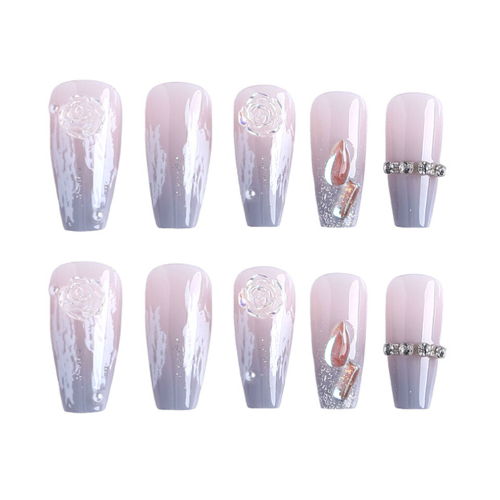 Roc-Electron Glitter Blue Smudge-Proof Fake Nails For Women