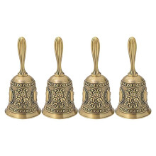 4X Hand Bell, Metal Tone Ring Alarm Hand Hold Service Call Bell Desktop Bell Tea Dinner Bell Game Bell, Gold