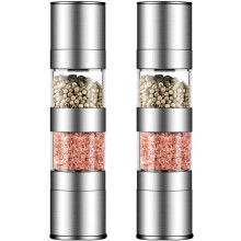 2X Juego de Molinillos de Sal Y Pimienta 2 en 1, Molinillo de Sal de Acero Inoxidable Con Rotor de Cerámica Ajustable,Tarro de Especias de Doble