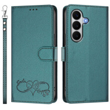 (Peacock Green) For Samsung Galaxy A27 5G Case PU Leather Heart Pattern Wallet Flip Phone Cover with Hand Strap