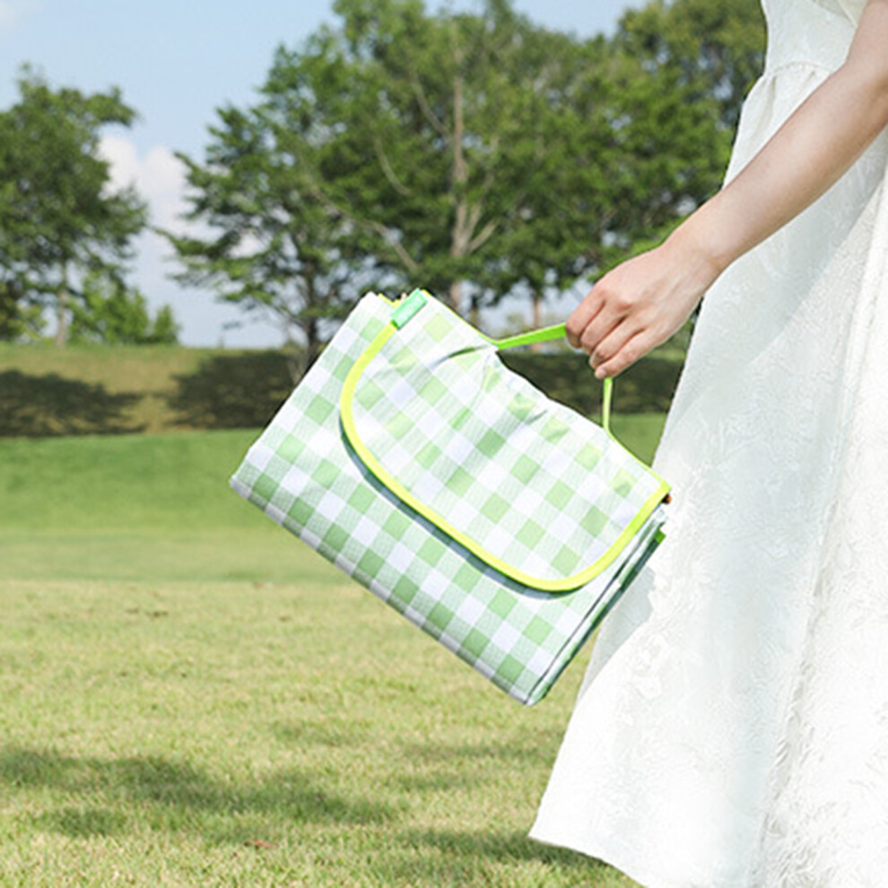 Photos - Outdoor Furniture ) Foldable Picnic Blanket - Lightweight, Washable, with Handle(Green and white grid small 2*1.5m (Oxford cloth)