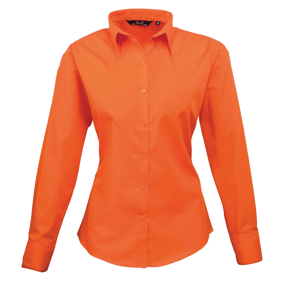 Premier (6, Orange) Womens/Ladies Poplin Long-Sleeved Blouse