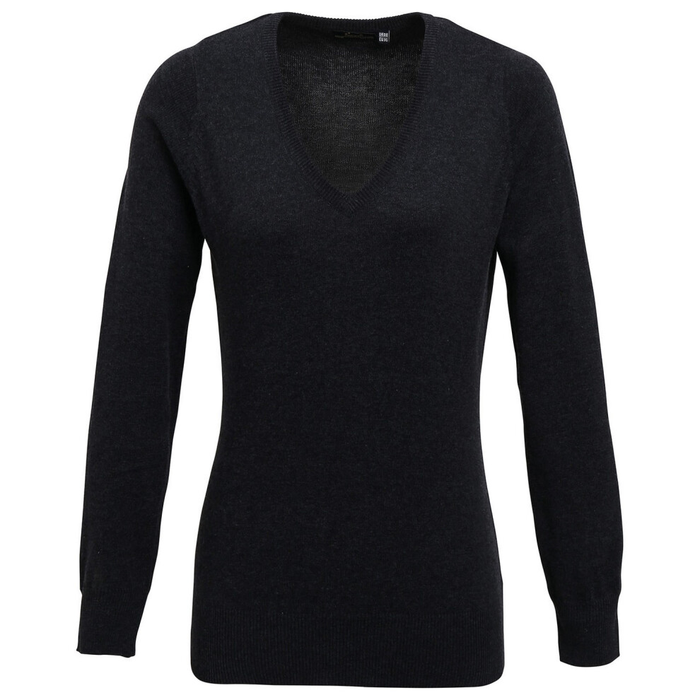 Premier (18 Uk, Charcoal) Womens/Ladies Knitted Cotton Acrylic V Neck Sweatshirt