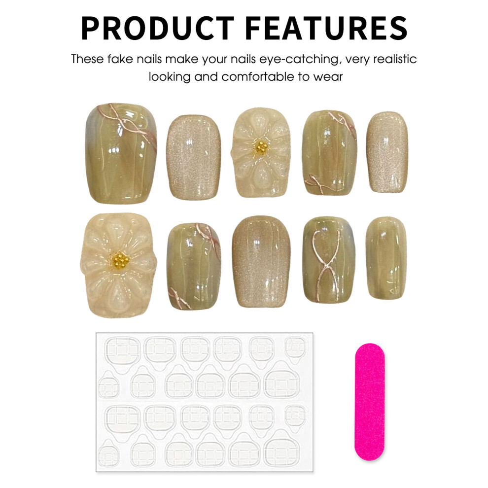 Dcph-Clothing (Xs) 3D Flower Fake Nails - 10Pcs, Long Lasting