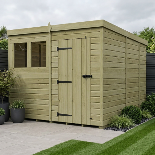 8 x 9 Pent Shed Tanalised (Single Door, With Windows)