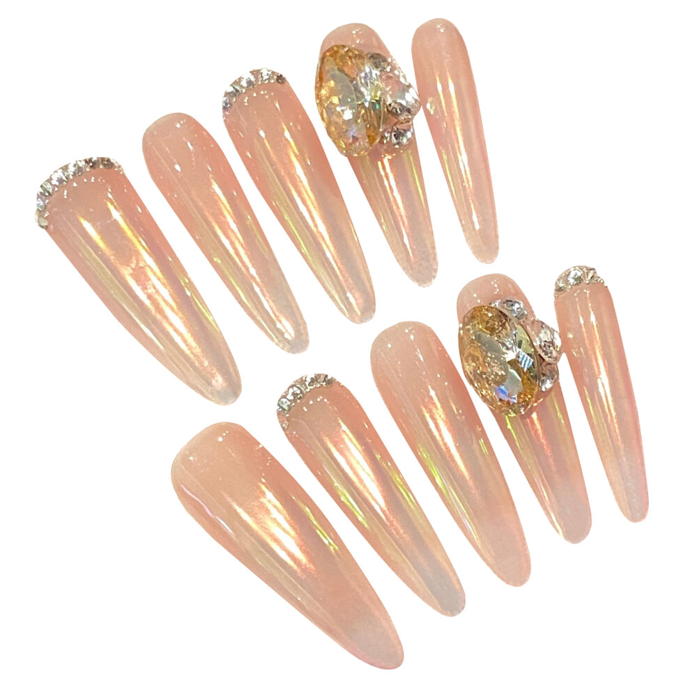 Zhouq-Outdoors (S) Glossy Rhinestone False Nails For Party & Daily