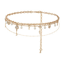 Mehrschichtige Perlen-Körperschmuck-Taillenkette für Frauen-Gold