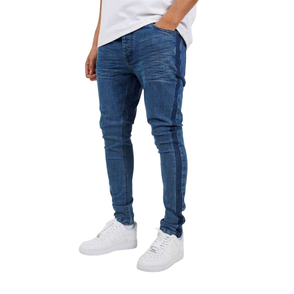 Brave Soul (28L, Blue) Mens Stripe Skinny Jeans