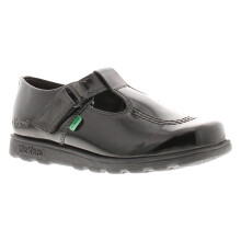 (Black, 2.5 (Adults')) Kickers Girls School Shoes Fragma T Bar Leather black patent UK Size