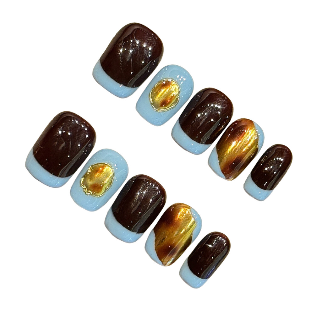 Dcph-Clothing (Xs) Golden Press On Nails 10Pcs Short Square Fake Nails