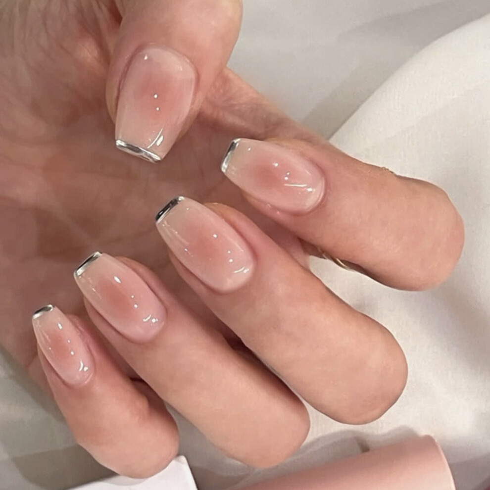 Dachuang Beauty 24Pcs French Tip False Nails, Short Stiletto For Party/Wedding