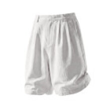 (White,L)Youth Mens Lightweight Shorts With Linen Texture And Elastic Waist For Spring Athleisure